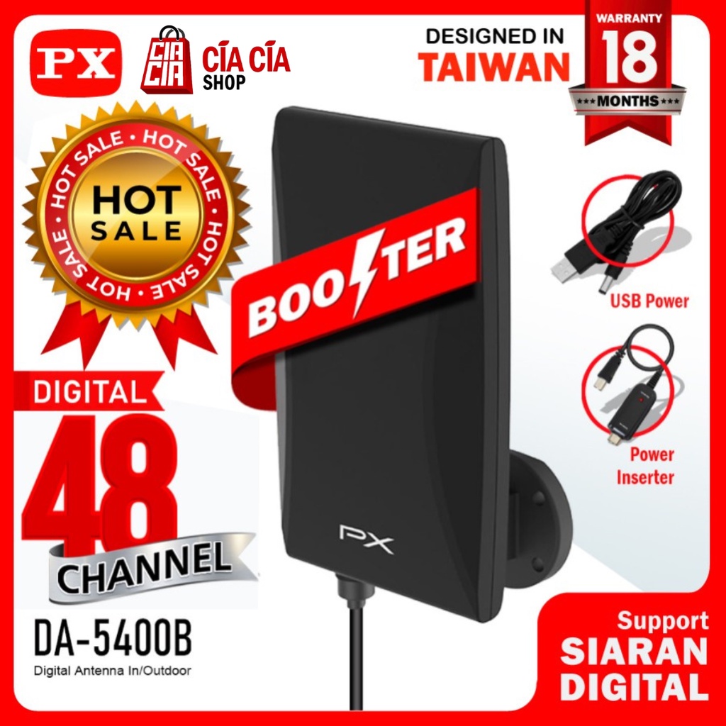 PX DA-5400B Antena TV Digital Analog+Kabel 12M Booster Indoor/Outdoor