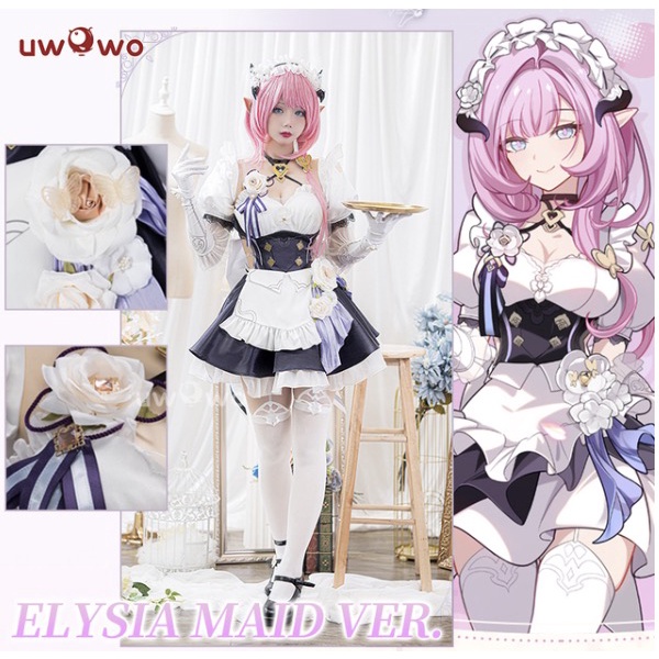 PRE-SALE UWOWO Game Honkai Impact 3rd: Elysia Maid Costume Miss Pink Elf Dress Cosplay Costume