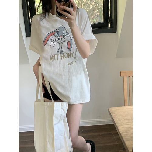 EUNII T-shirt Lengan Pendek Cartoon Fun Bunny Korean Style/Kaos Atasan Wanita/Baju Kaus Oversize Wanita/Kaos Wanita