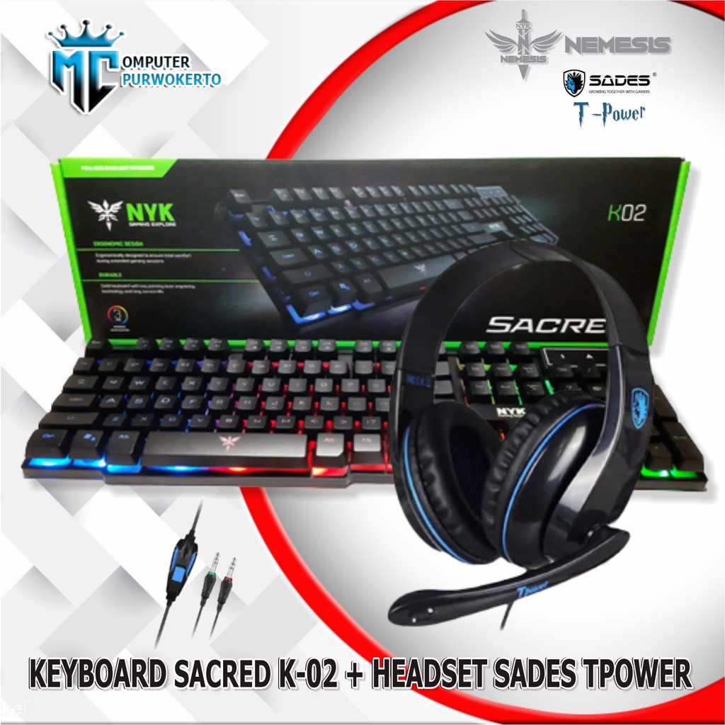 PAKET KEYBOARD GAMING SACRED K-02 PLUS HEADSET GAMING