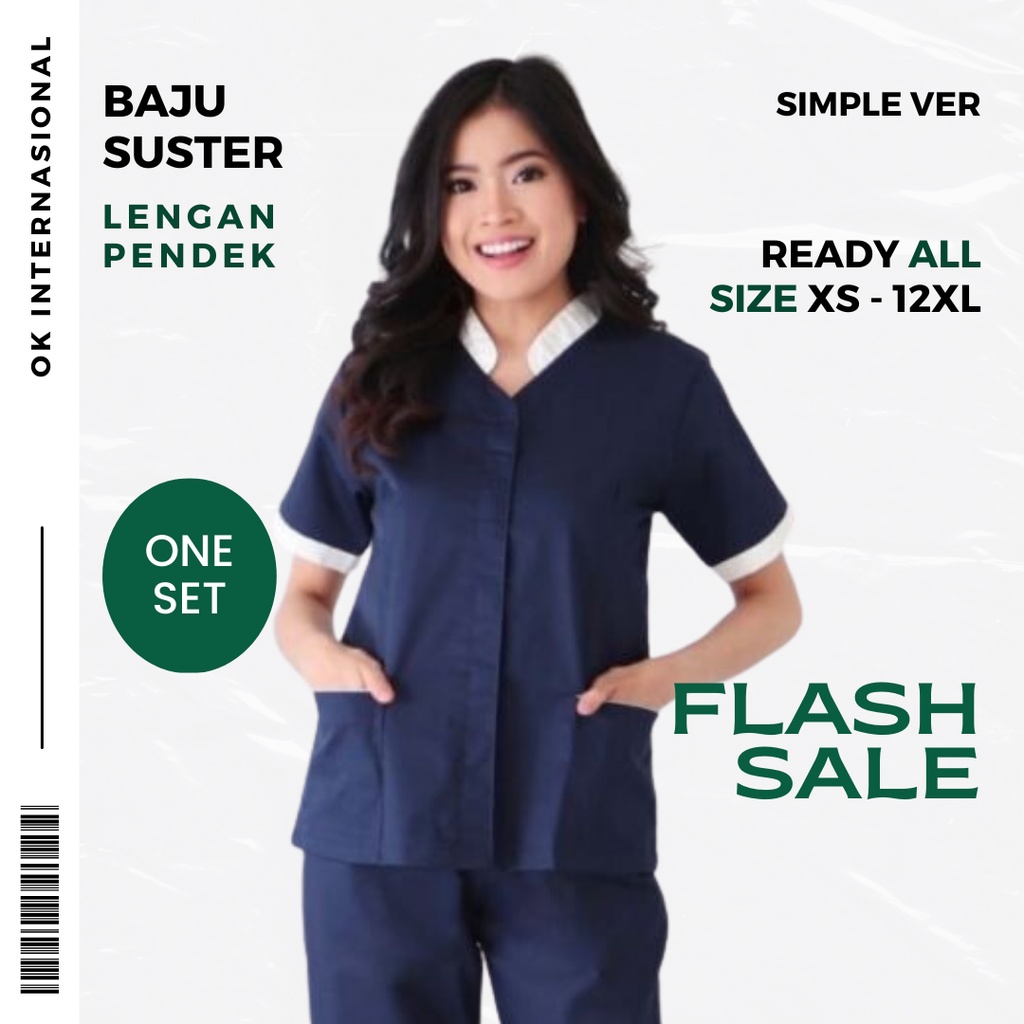 BAJU SUSTER SIMPLE LENGAN PENDEK JUMBO SETELAN/ SERAGAM NANNY / BAJU BABY SITTER