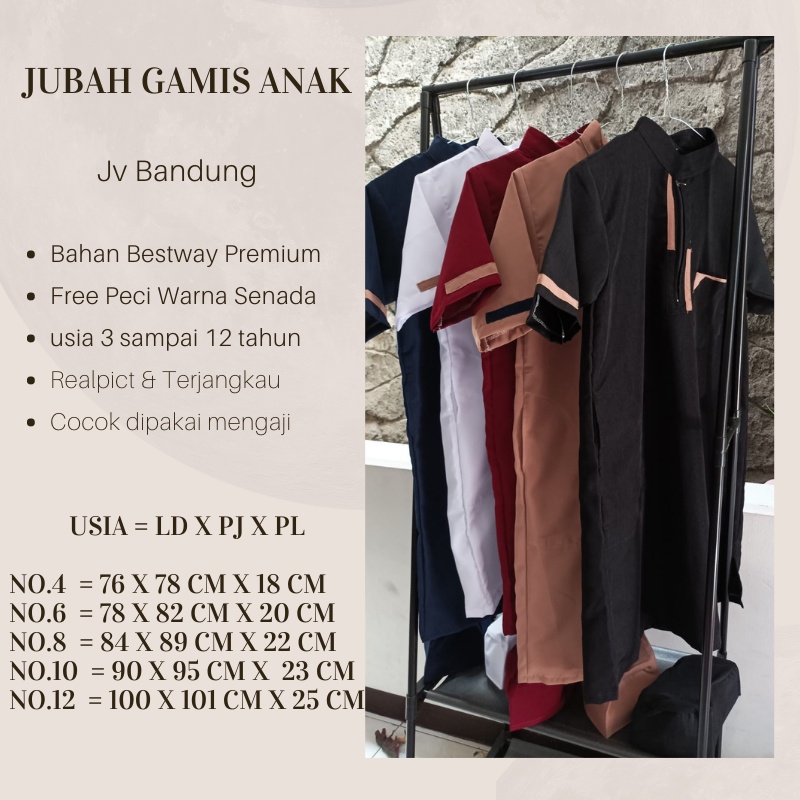 JUBAH GAMIS SHOLAT MUSLIM ANAK LAKI /Jubah Anak Premium 6 - 16 Tahun Lengan Panjang dan lengan pende