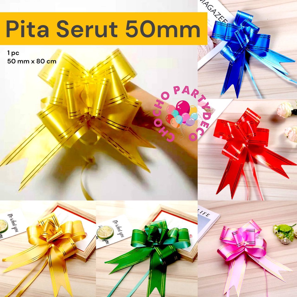 

Pita Serut 50 mm LIST EMAS / Pita Tarik BESAR / Hiasan Parcel Lebaran