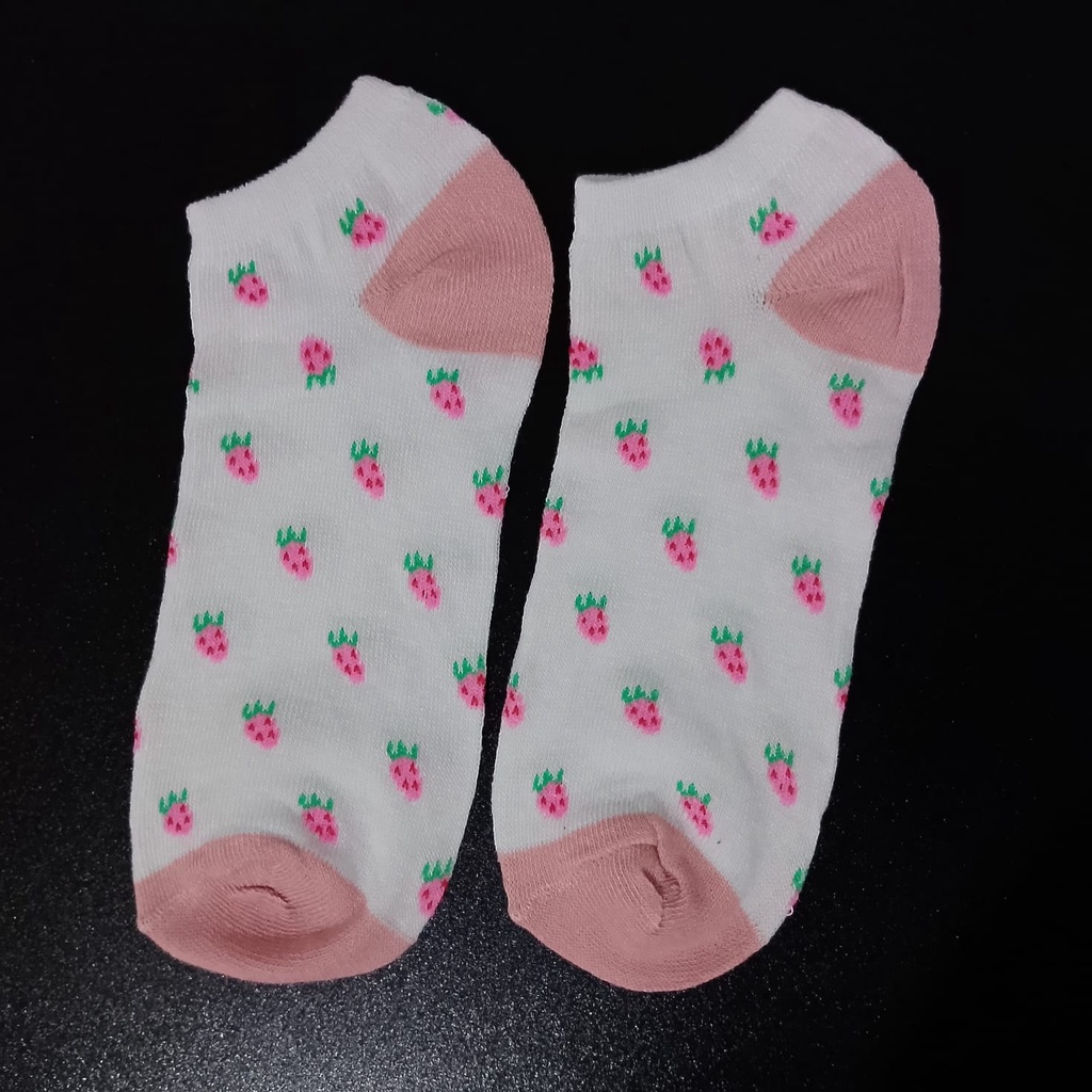 Kaos Kaki KS08 Kaos Kaki Wanita Fashion Motif Strawberry Bunga