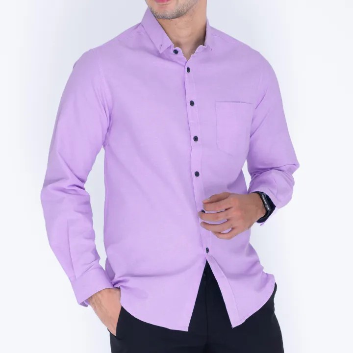 Baju Kemeja Pria Lengan Panjang Lilac Ungu