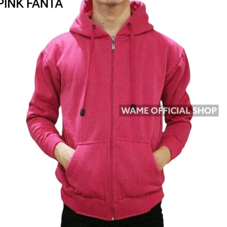 murah Jaket polos zipper hoodie M,L,XL,XXL pink fanta pria wanita belkang