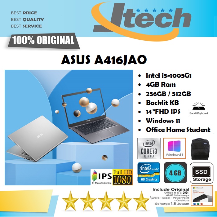 ASUS Vivobook 14 A416JAO - i3-1005G1 - 4GB - 512GB SSD - INTEL UHD - 14&quot;FHD IPS - BACKLIT - WIN11 - OFFICE