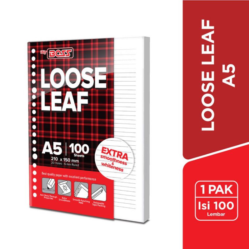 

Loose Leaf A5 100 Bergaris/ Loose Leaf Big Boss A5 isi 100 Bergaris/ Isi Binder File / Isi File Binder / Kertas Binder