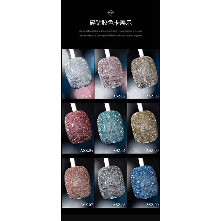 [ORIGINAL] 2023 AS PREMIUM UV GEL POLISH GLITTER GEL POLISH REFLECTIVE 15ML | DIAMOND BROKEN DRILL NAIL FLASH GEL POLISH / kutek gel sinar flash glitter/UV GEL POLISH