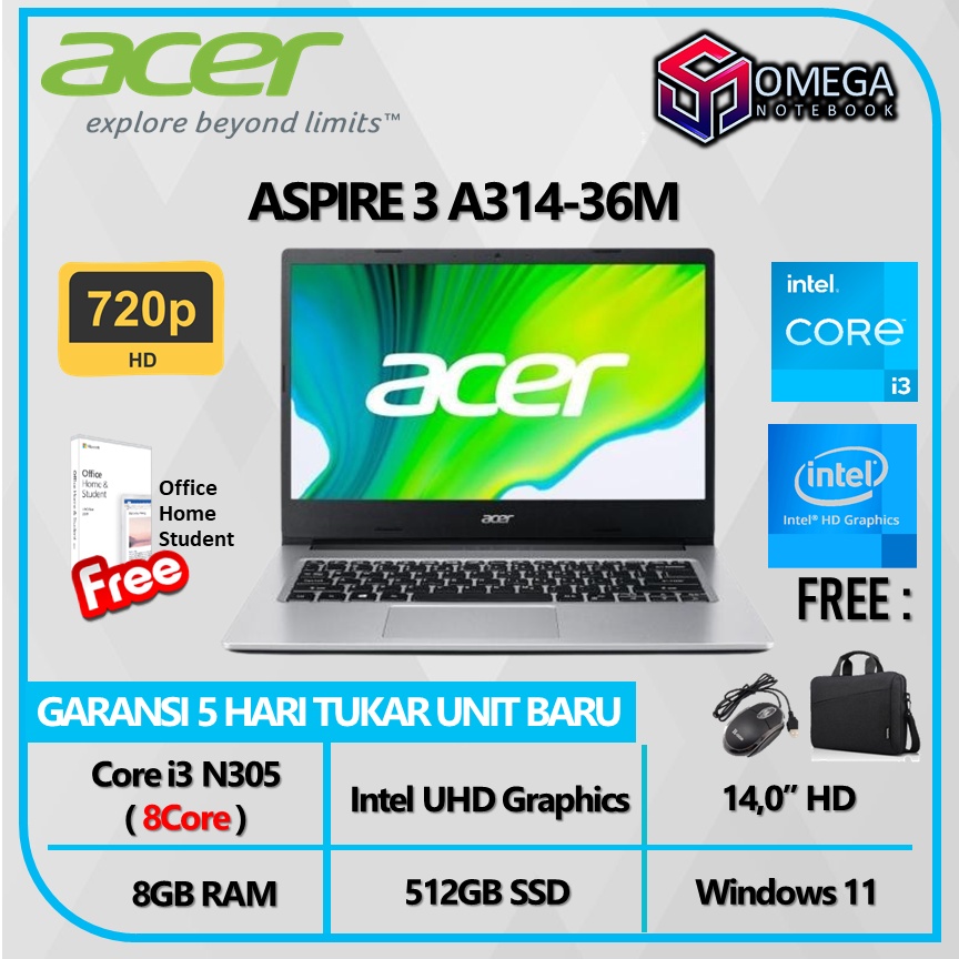 ACER Aspire 3 A314-36M i3 N305 8GB 512GB UHD 14,0 Windows 11 + OHS