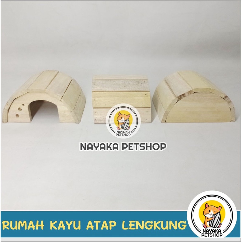 Rumah Hamster Kayu Atap Lengkung Wooden Home Kandang Hewan Sarang House