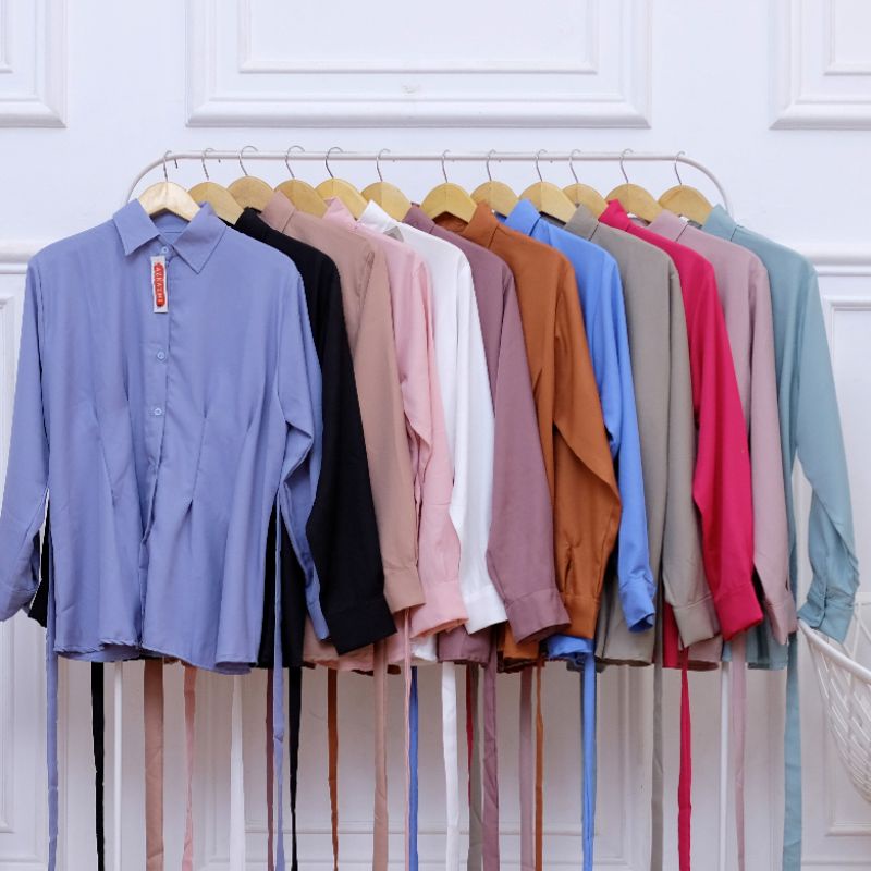 Alexa Blouse Basic Kemeja Wanita Polos Lengan Panjang Kemeja Kantor