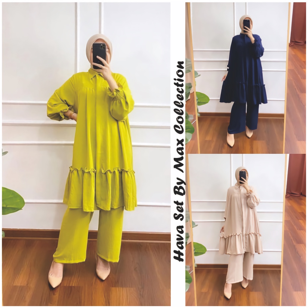 HAVA SET WANITA MATT CRINKLE AIRFLOW PREMIUM LONG TUNIK LD 120 BRAND Z*RA // SETELAN CELANA CRINKLE 