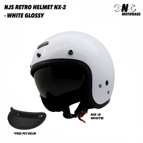 Helm NJS Retro NX2 Double Visor Intercom White Glossy