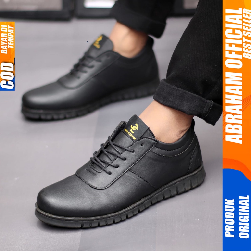 Sepatu Formal Pantofel Pria Hitam Tali Kerja Kantor Abraham Coline