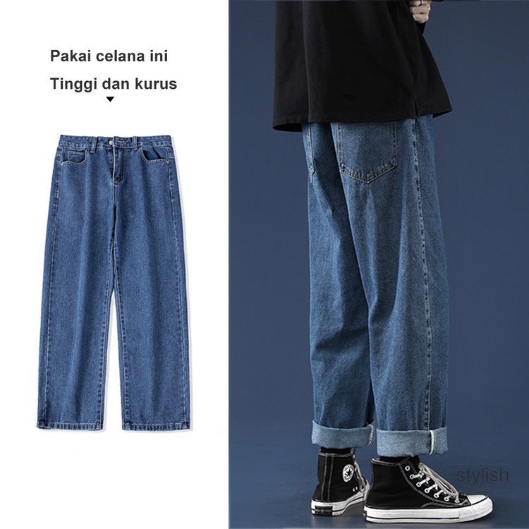 Celana Jeans Pria korean style pria straight jeans kulot Baggy pants pria Oversize Kulot celana panjang pria celana denim pria gombrong