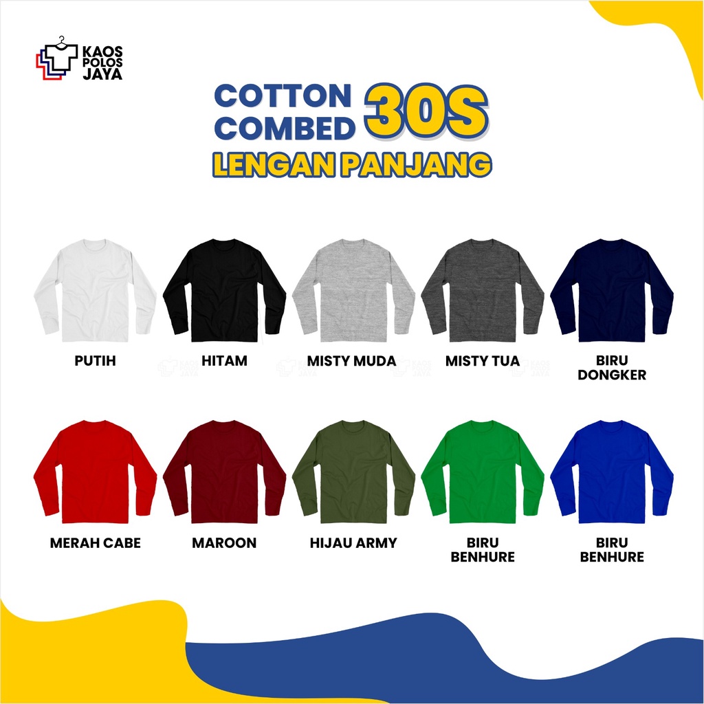 KAOS POLOS PANJANG/ KAOS POLOS PRIA WANITA/ COTTON COMBED 30S/ KAOS LENGAN PANJANG KATALOG A