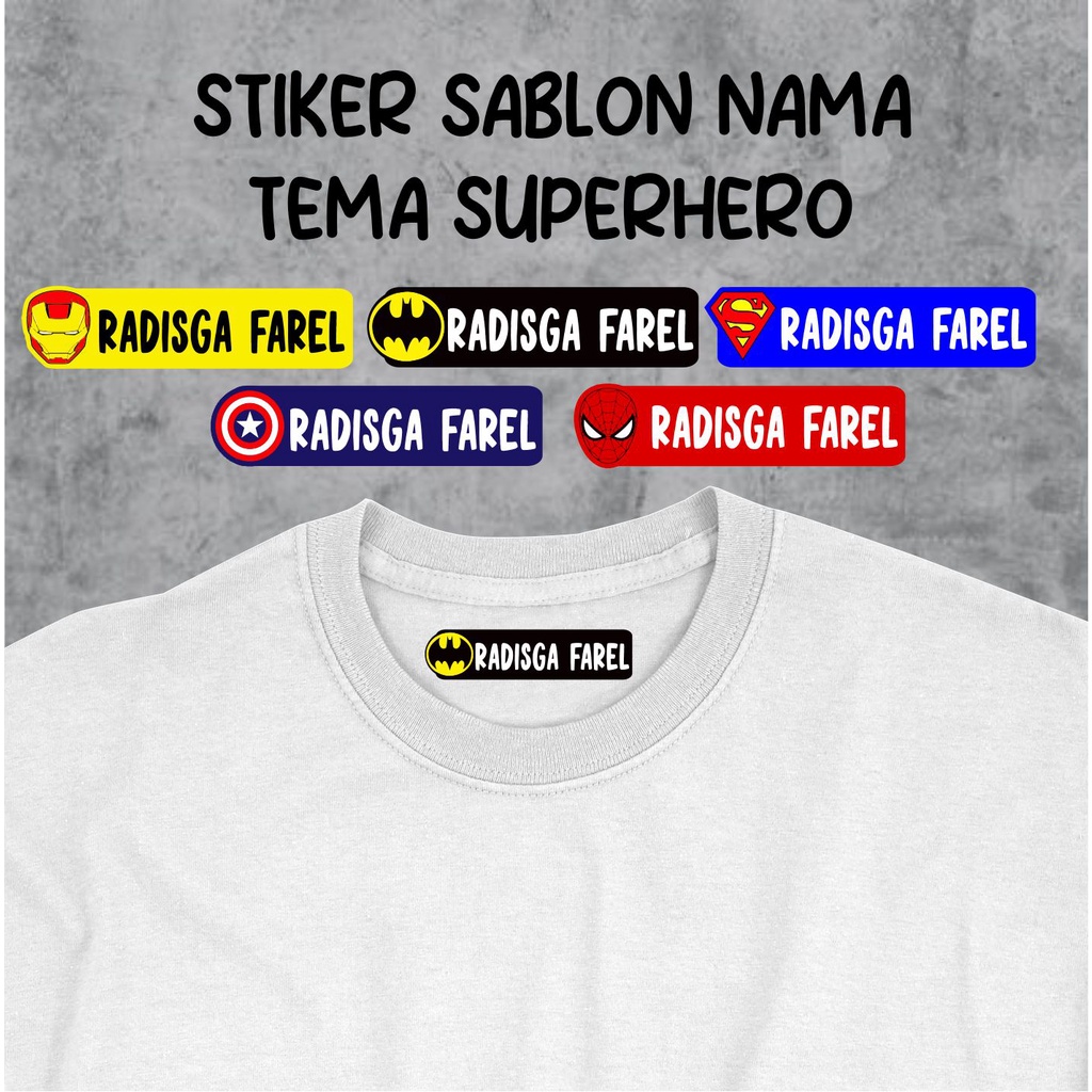 

Sticker Label Nama Kain Baju Kaos Sablon Setrika Sticker Iron Tema Superhero