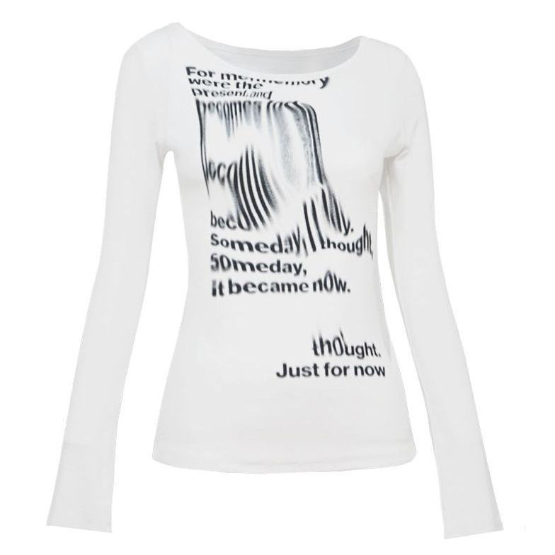 Red Gaya Amerika Baru Mekar Printing Slim Fit Gadis Panas Lengan Panjang Tanpa Tali All-Match Top Musim Semi dan Musim Gugur Bottoming T-shirt wanita Ins