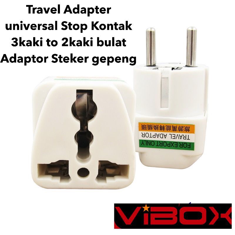 Vibox Travel Adapter universal Stop Kontak 3kaki to 2kaki bulat Adaptor Steker gepeng Colokan internasional to indonesia BY SMOLL