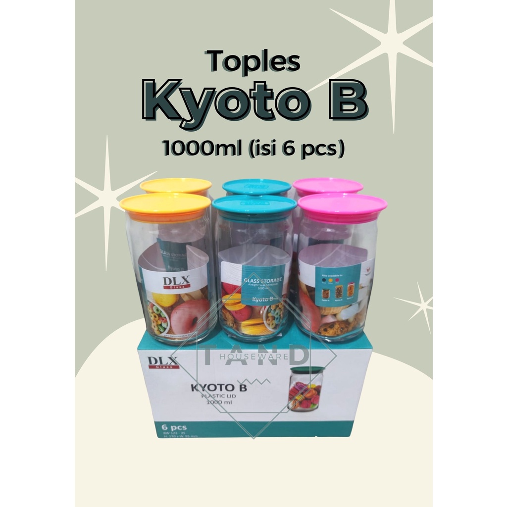 TOPLES KUE LEBARAN KACA KEDAP UDARA KYOTO B SET UKURAN 1000 ML  (6PCS)