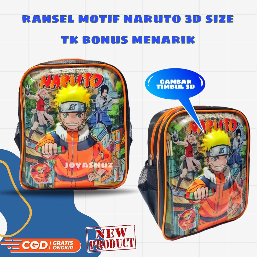 Tas 3D Anak TK Berbonus - Ransel  3D Anak SD Naruto - Tas Sekolah Anak TK Karakter Naruto - Tas Anak Laki-Laki tk Gratis Botol Dan Misting - Tas Sekolah Anak Karakter Lucu - Joyashuz