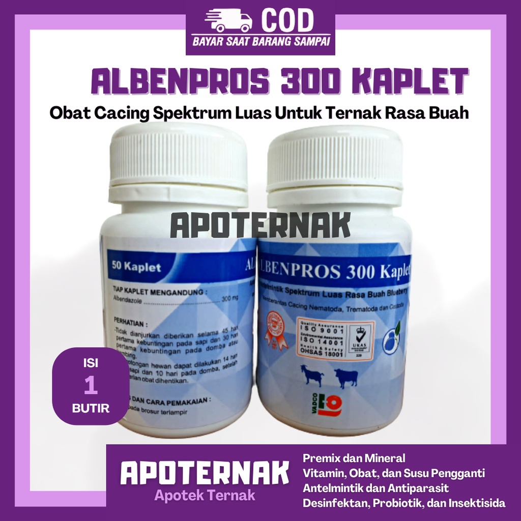 Albenpros 300 Kaplet 1 Pcs | Obat Cacing Anak Sapi Pedet Kambing Cempe Unggas Rasa Buah