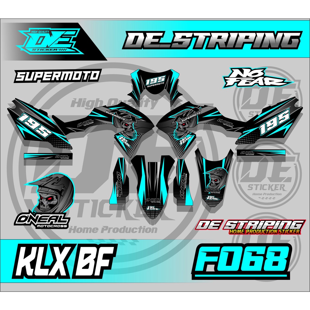 Decal stiker KLX BF motif tengkorak full body bisa request nama dan nomor f068