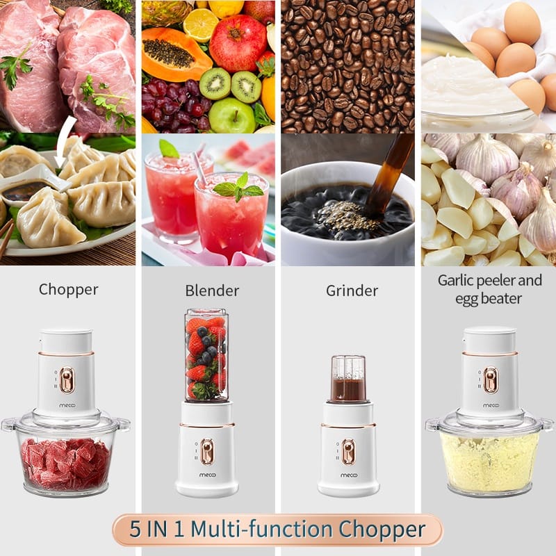 MECOO CHOPPER Mecoo Most Aesthetic 5 in 1 Antibacterial Odorless Chopper 250 Low Watt BPA Free / Blender Daging / Baby Food Processor | Foodchopper Mecco ORIGINAL GARANSI 1 TAHUN RUSAK GANTI BARU