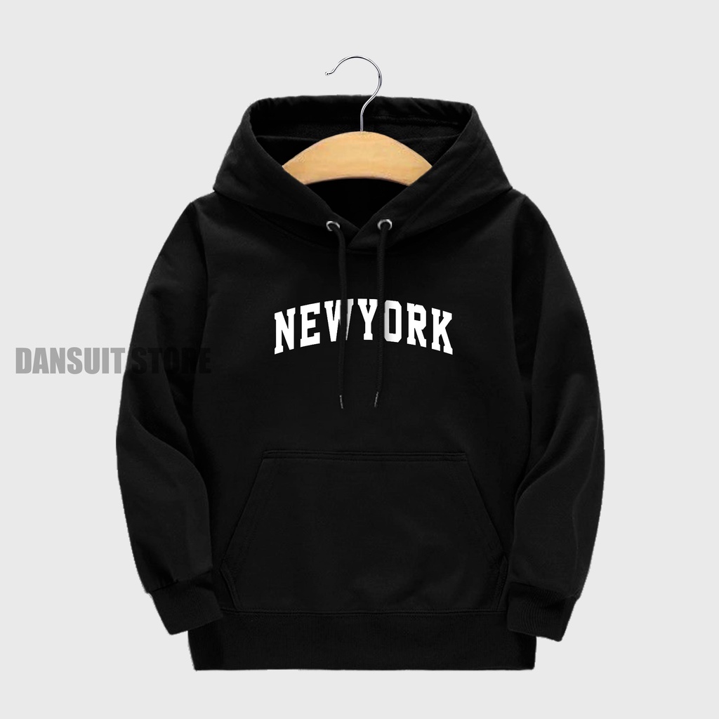 Sweater Hoodie Anak Laki-laki/Perempuan Usia 4-13 Tahun Hoodie Anak Motif Sablon NEW YORK Bahan Tebal Premium