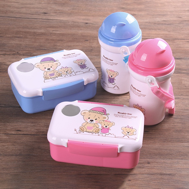 Grosir - H1060 Set Kotak Bekal Anak / Botol Minum Anak / Tempat Makanan / Lunch Box / Kotak Makan