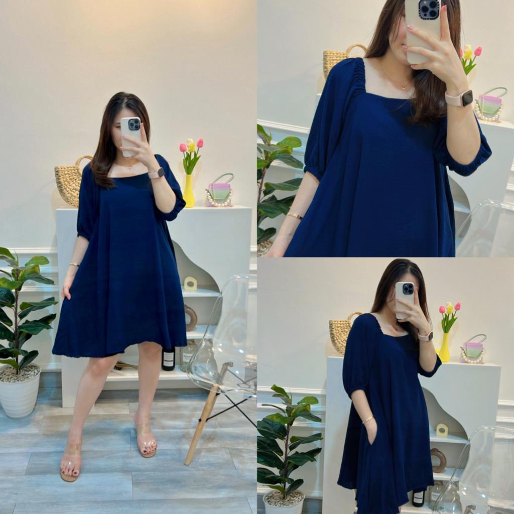 HS - DELIVIA DRESS WANITA CREPE / DRESS TERUSAN WANITA LENGAN PUFF