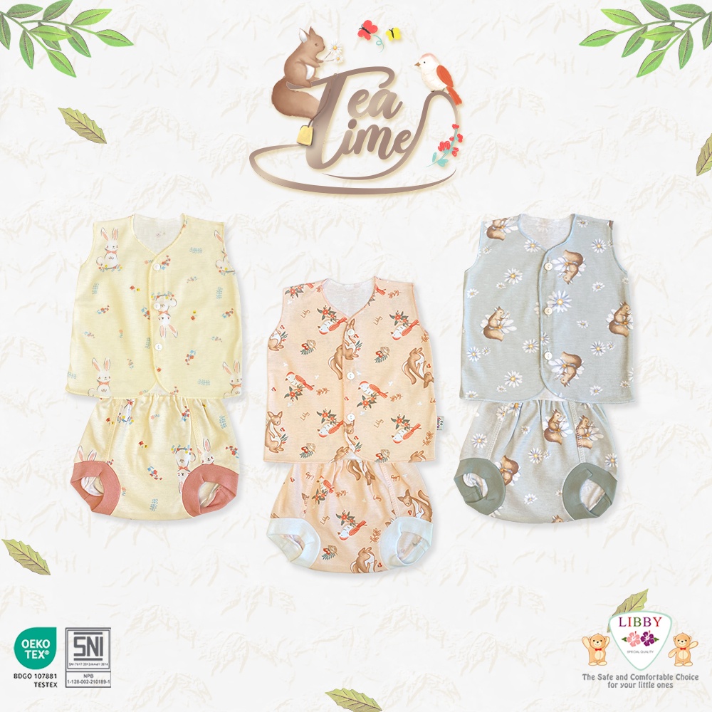 LIBBY MURAH SETELAN PIYAMA KUTUNG SINGLET CELANA PENDEK NEWBORN SML ( STLBKNBPR / STLBKNBW / STLBKAKPR / STLBKAKTW )