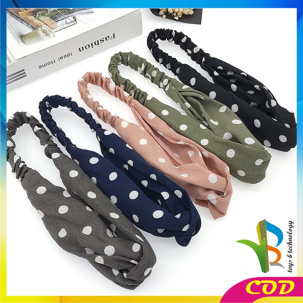 RB-C65 Bando Kain Korea Bahan Motif Polkadot Wanita Bendo Karet Korean Fashion Kekinian / Model Turban Bandana Simpul Kekinian Import