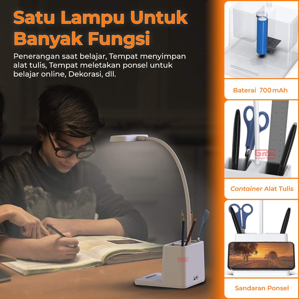 Lampu Meja Belajar LED Portable Lampu Baca Flexible Tempat Pensil