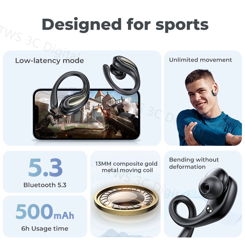 [Garansi 6 bulan] TWS Earphone Headset Bluetooth 5.3 Olahraga Wireless Gaming Earphone with Microphone Stereo Earbuds Musik Mendukung Android/IOS