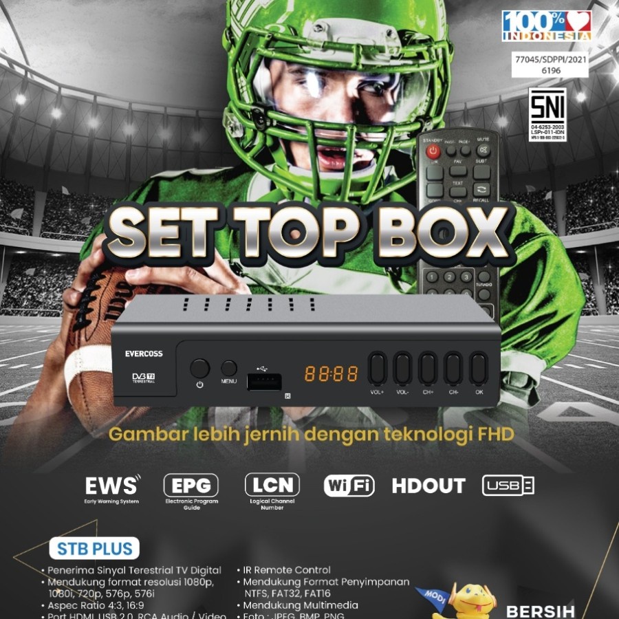 STB Evercoss Plus Dual Slot USB Garansi Resmi