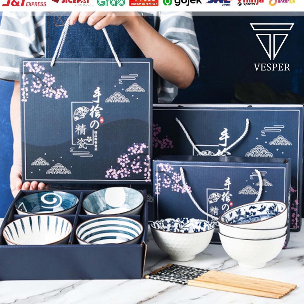 Langsung Order hampers japanese retro ceramic bowl gift box set / alat makan mangkok keramik set sum