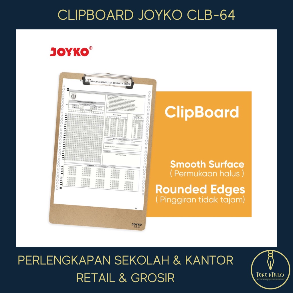 Clipboard / Papan Jalan / Alas Ujian / Papan Dada Joyko CLB-64 / F4
