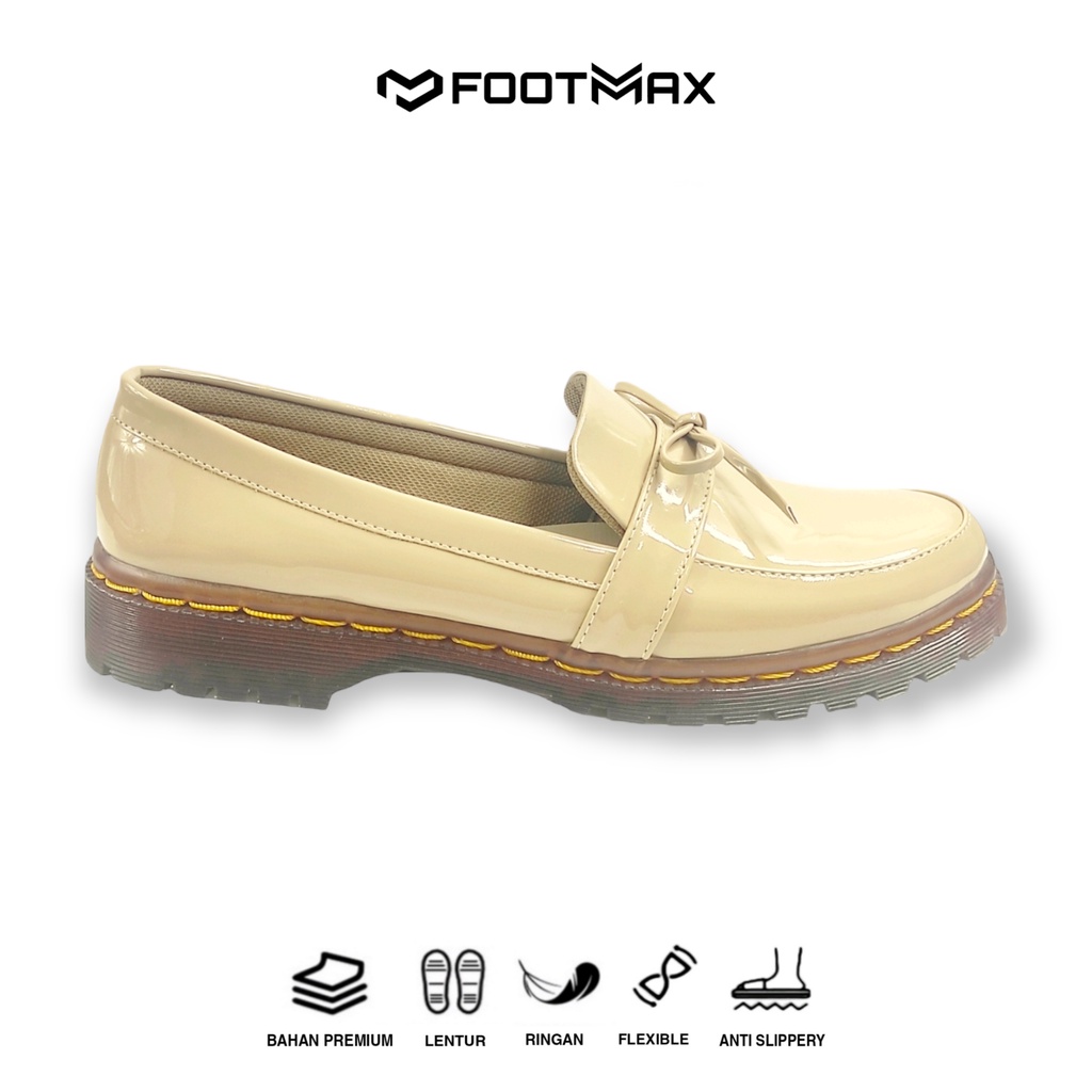 Sepatu Docmart Wanita Cream Kilap Sepatu Kerja Wanita Loafer Slip On Casual Formal Termurah