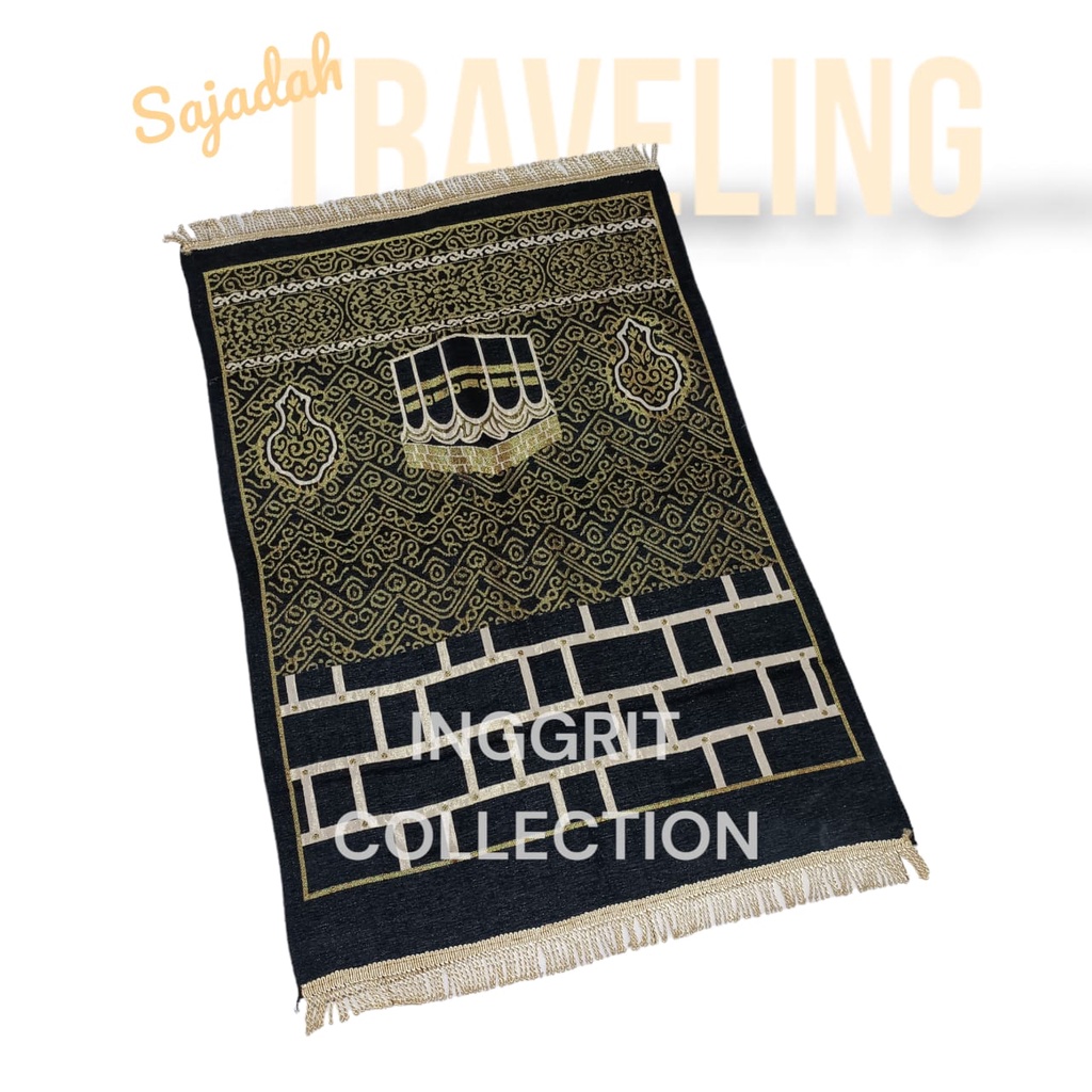Sajadah traveling rumbai tambang motif kiswah Ukuran 70x110, souvenir haji&amp; umroh