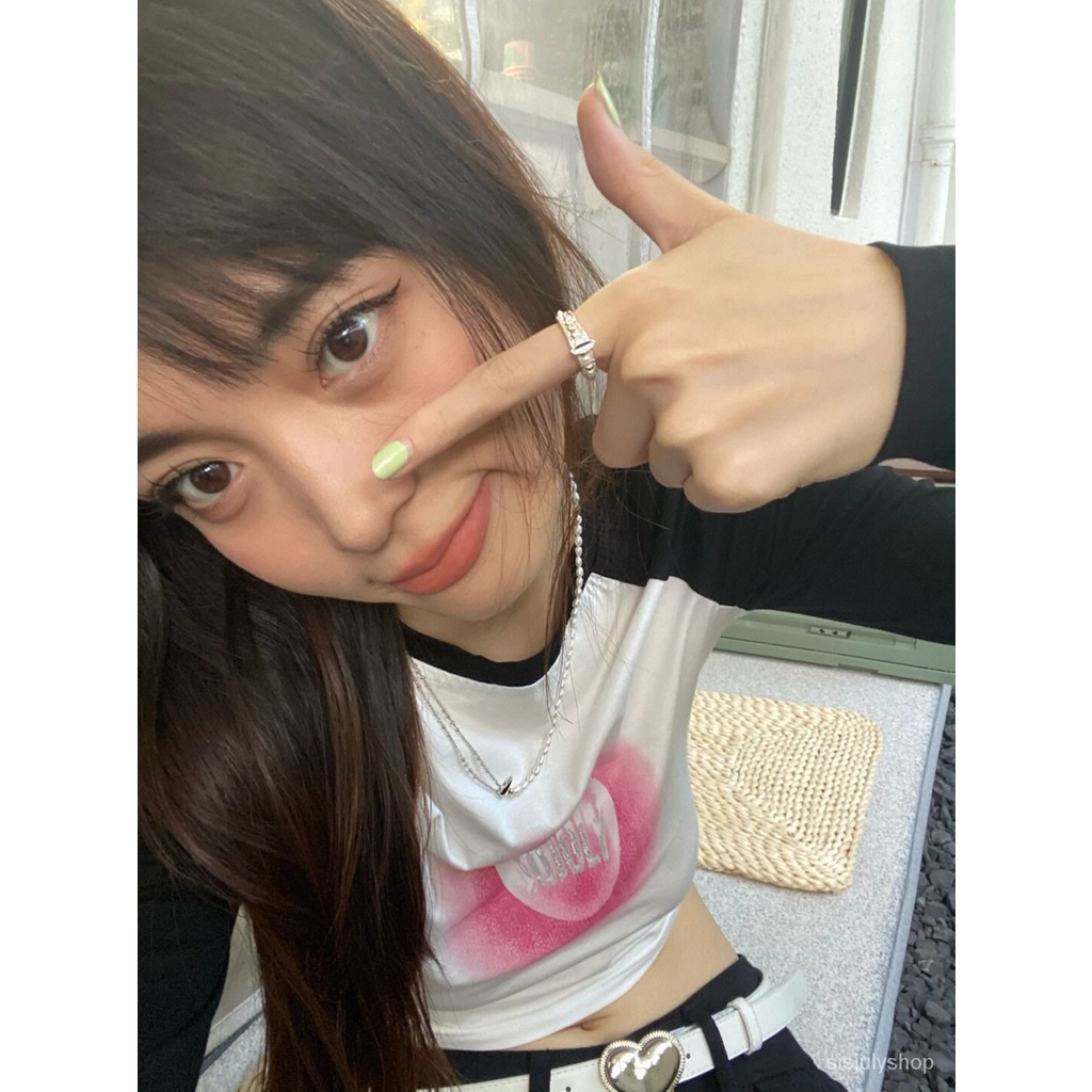 [✅BISA COD] #Sisjuly# Kaos lengan panjang bagian pendek y2k ramping dan tipis baru wanita lengan pen