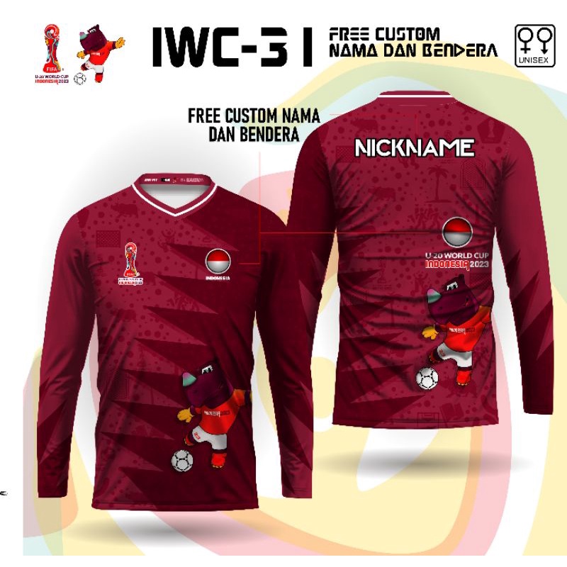 BAJU PIALA DUNIA U20 INDONESIA LENGAN PANJANG JERSEY PIALA DUNIA U20 INDONESIA 2023 IWC