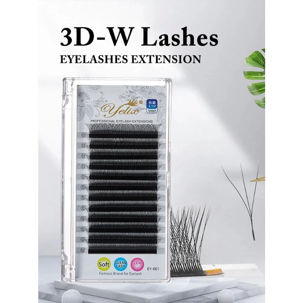 Yelix 3D W Shape Clover Lashes Volume Russian Eyelash Extension Ellipse Super Soft Fanning Bulu Mata Lembut Premium Cabang 3