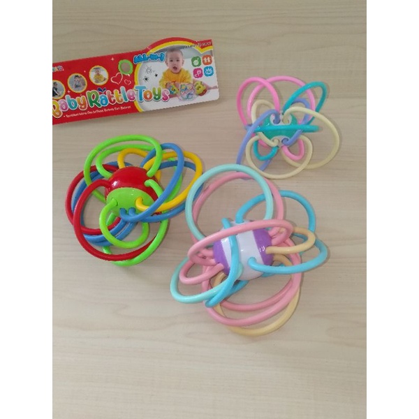 teether rattle jaring Bentuk bola mainan gigitan bayi