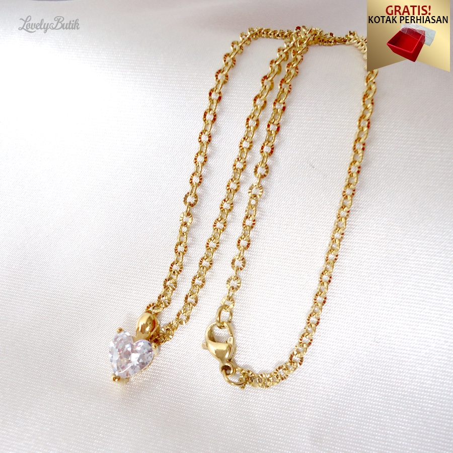 Kalung Anak Titanium Anti Karat Lope Kristal Korea Bonus Kotak Perhiasan - Lovelybutik