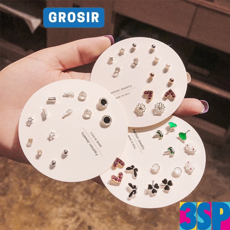 3SP | JWR02 Anting Tusuk Wanita Isi 7 Pasang Aksesoris Murah Fashion Wanita Gaya Korea