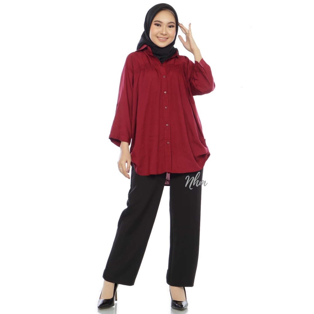 Kemeja Wanita Polos Casual Kerja Oversize, Baju Atasan Wanita Adem Katun Rayon