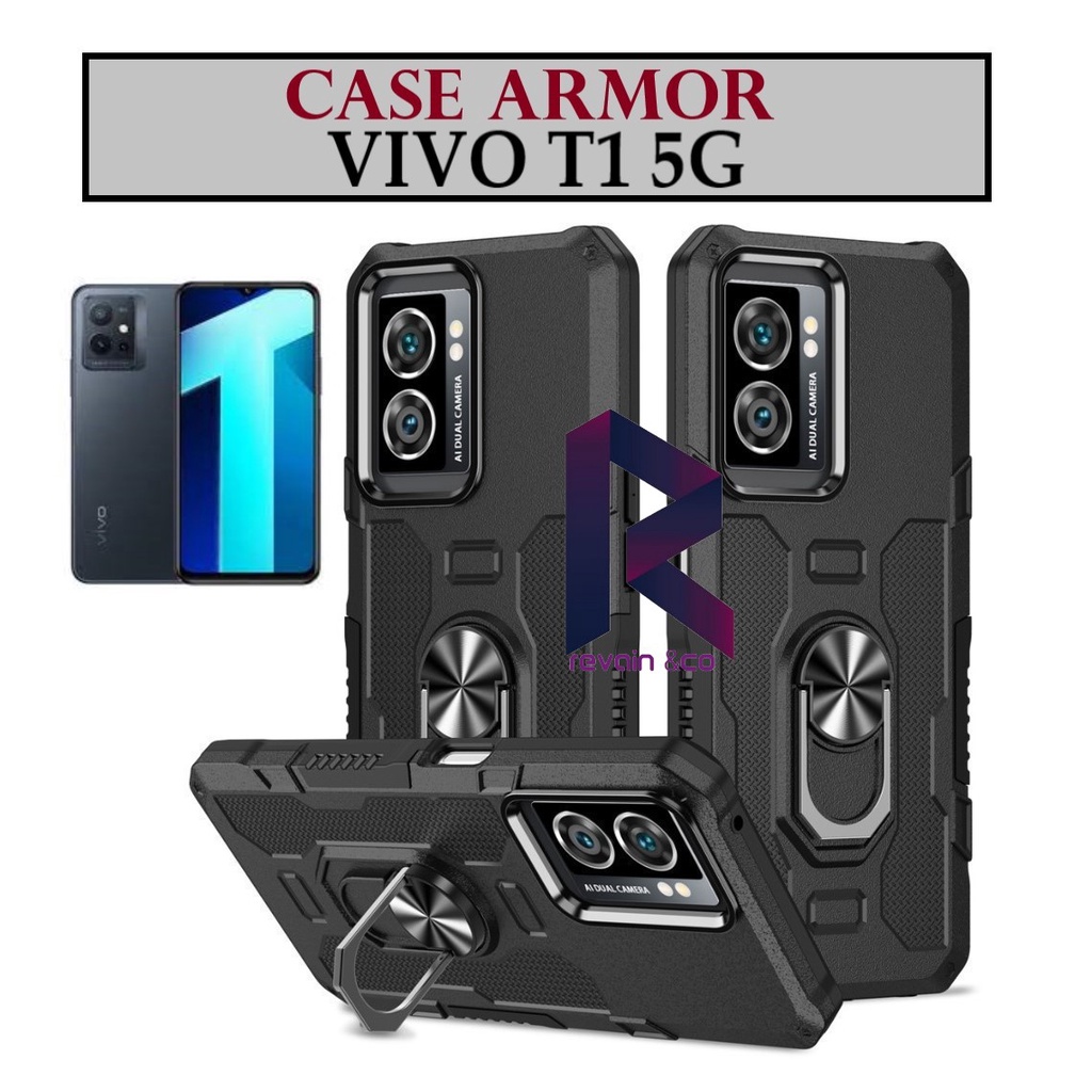 Case Armor VIVO T1 5G Iring Cincin Magnetic Kesing Hp Protect kamera Premium Hard Case Standing Robot Pelindung Kamera