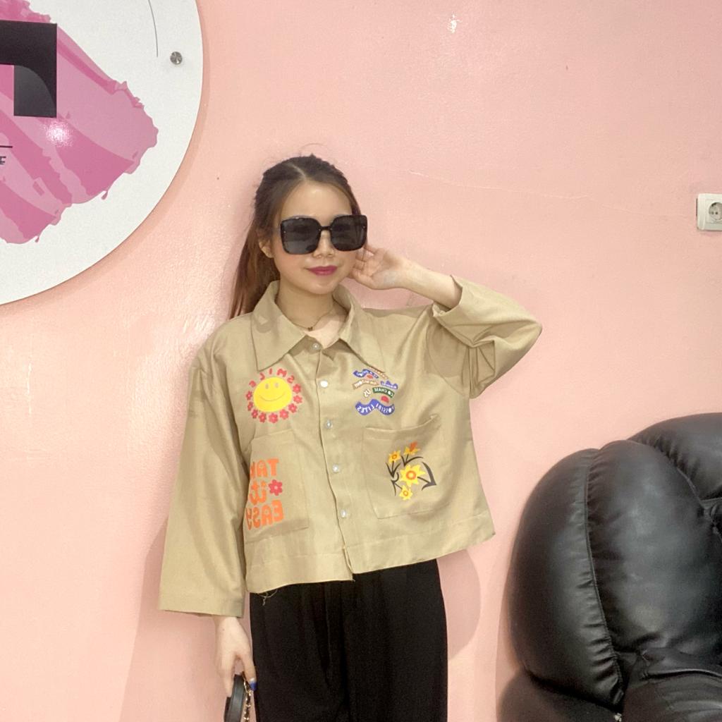 RD FASHION - DAISY SHIRT KEMEJA LINEN CROP ( XOXO SMILE VIBES)